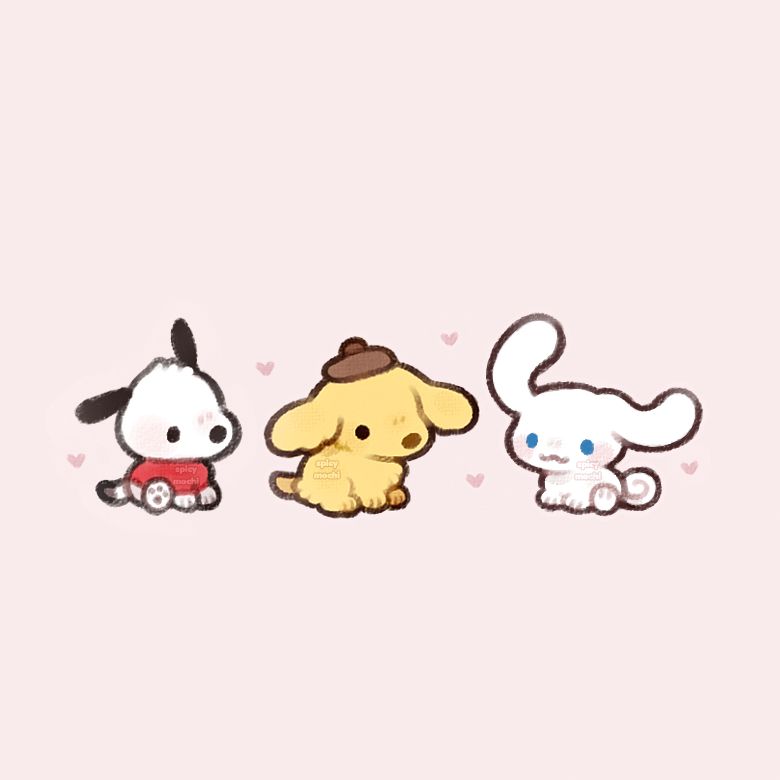 Illustration of three cartoon puppies resembling a beagle, a golden retriever, and a floppy-eared dog