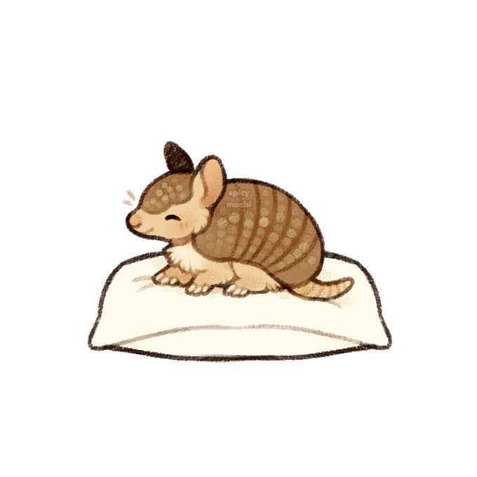 Illustration of an armadillo sitting happily on a pillow