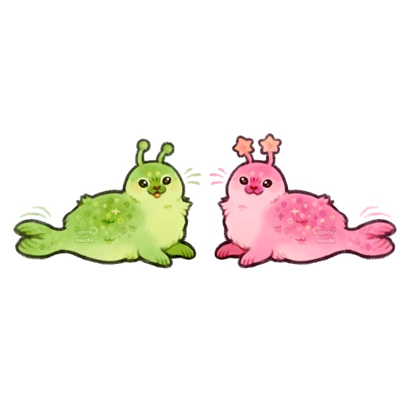 illustration of two colorful seals from a galaxy far, far away