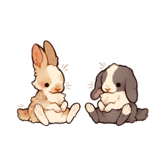 Illustration of two bunnies sitting upright like a person