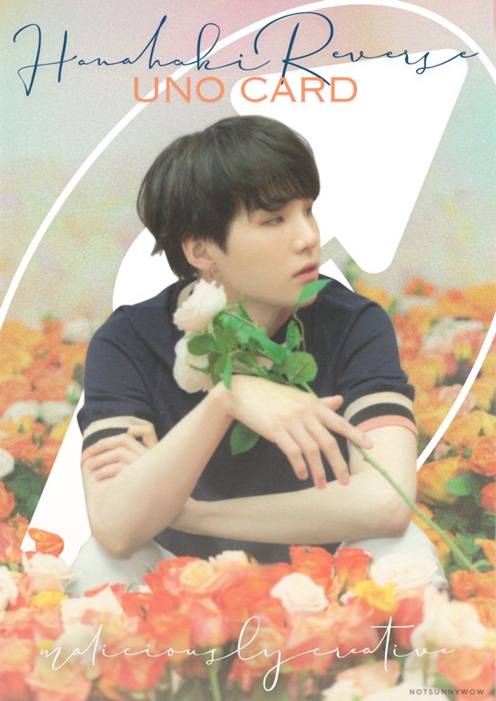 Fic Title- Hanahaki reverse uno card

A picture of Yoongi sitting in a field of flowers with a rose in his hand. A reverse uno card sign in the background.

Author name- maliciouslycreative