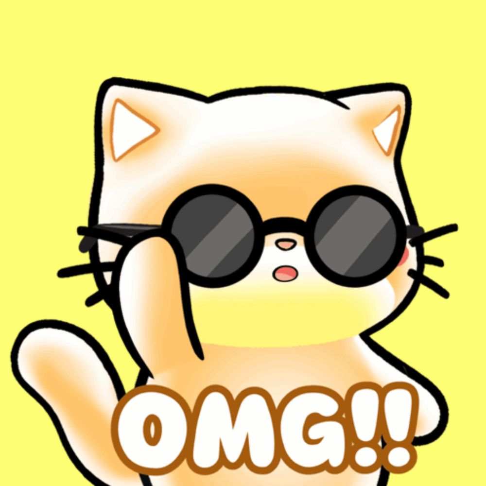 a cartoon cat wearing sunglasses has the word omg on its chest