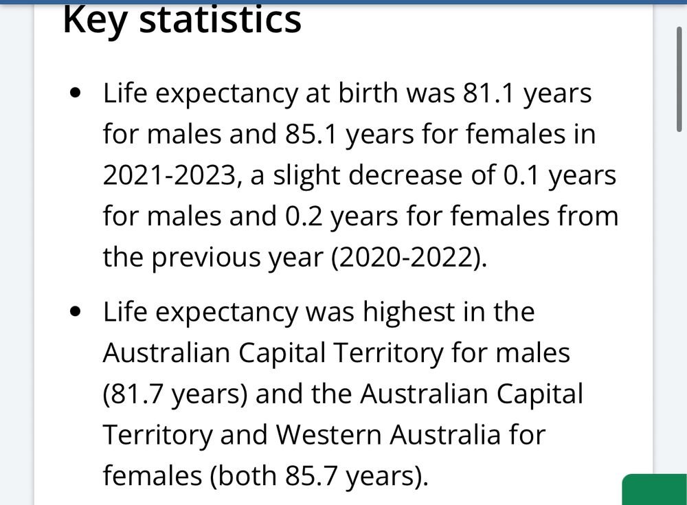 Screenshot of ABS life expectancy data 