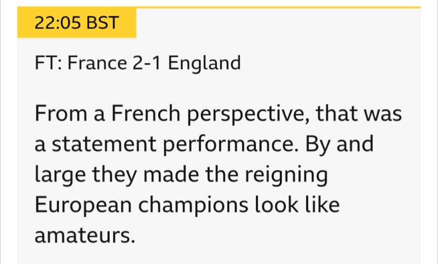 BBC online football: "From a French perspective, that was a statement performance. By and large they made the reigning European champions look like amateurs."