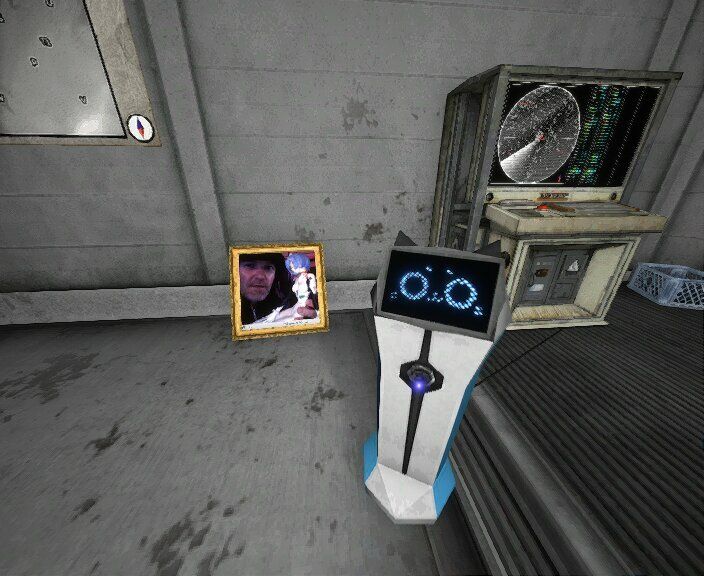 In Voices of the Void, Kerfus carts over while plugged into the wall, getting in the way of me admiring Fred Durst admiring Rei Ayanami.