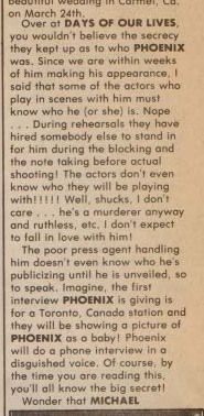 A vertically rotated scan of a printed article teasing the arrival of “The Phoenix,” referencing Phoenix, Arizona’s growth and technological rise. The article includes speculative language and references to a character named Michael. Though not explicitly soap-related, the tone hints at transformation and mystery, possibly foreshadowing the introduction of Stefano DiMera’s alias. The layout is text-heavy with no images.