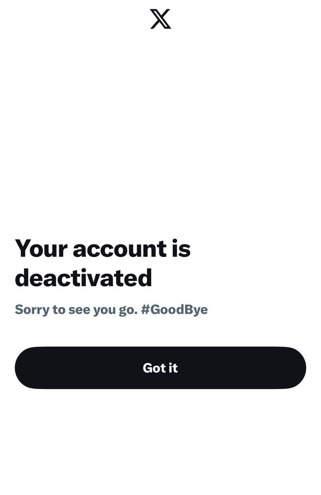 Screenshot of the deactivated x account 