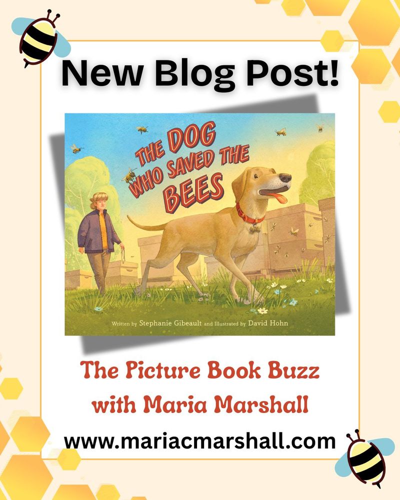 book cover for The Dog Who Saved the Bees with the words New Blog Post above and the words The Picture Book Buzz with Maria Marshall underneath