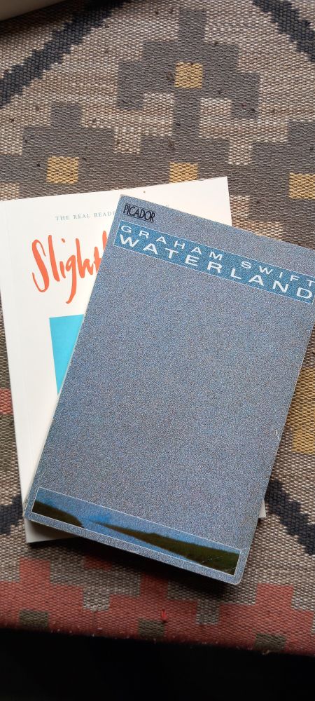 A copy of Waterland by Graham Swift and the latest edition of Slightly Foxed.