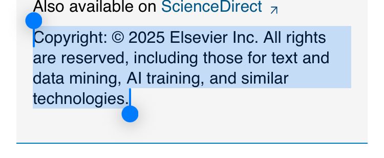 Copyright statement reads “Copyright: © 2025 Elsevier Inc. All rights are reserved, including those for text and data mining, AI training, and similar technologies.”