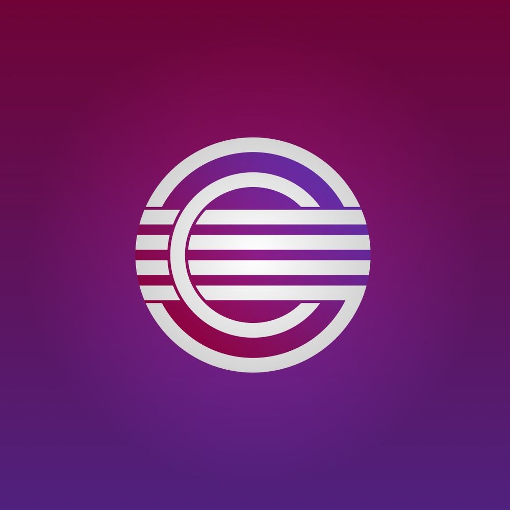 Two circular lines intersected by four parallel lines across the center, forming a C and a G within.