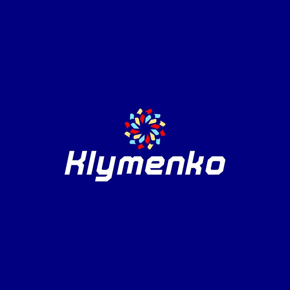 A logo for a company called Klymenko, with a logo mark depicting a flower shedding it's petals.