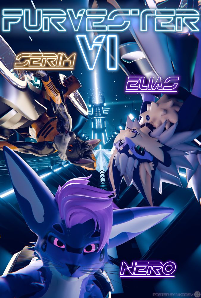 This is a room poster that depicts our characters, Serim, Nero, and Elias, riding through a digital world/space on light cycles.