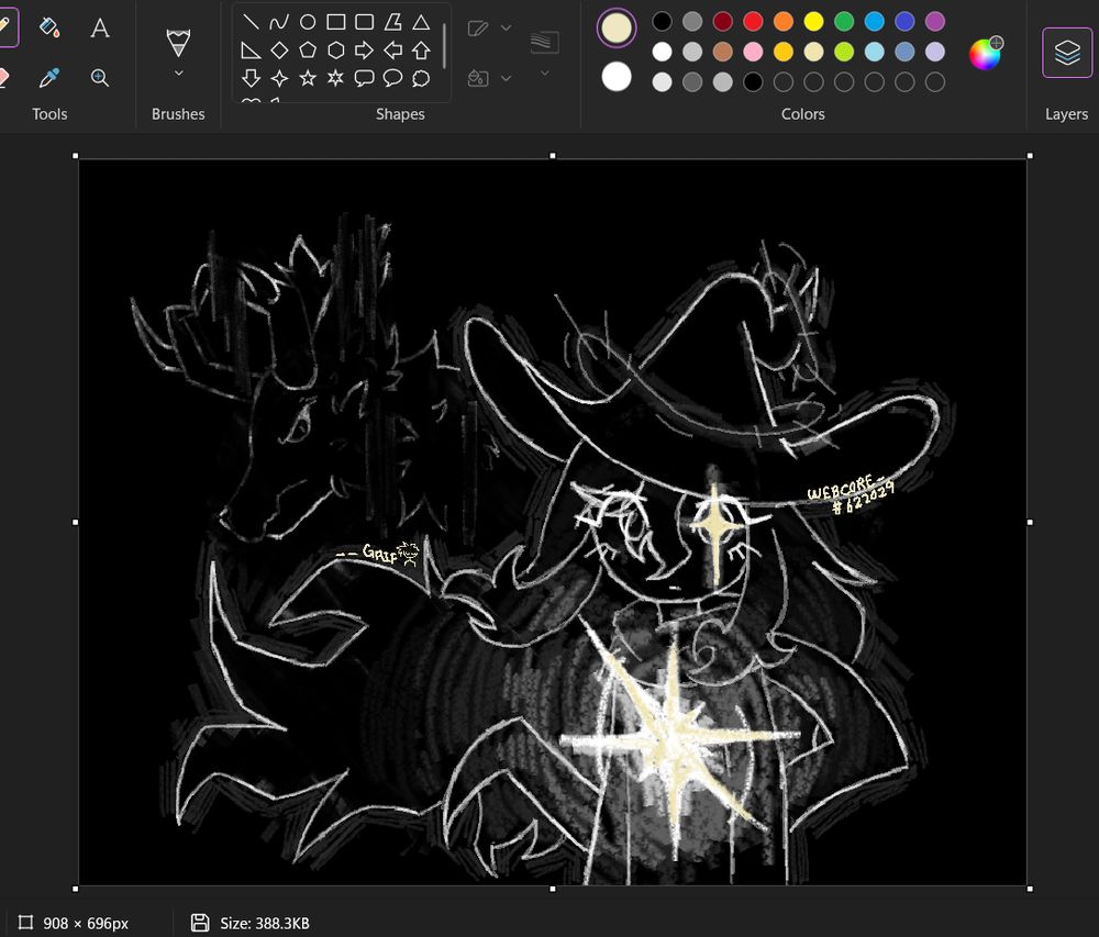 2 figures are seen in a black background, Light Bender Mage and Orphion
A bright light is shown on Light Bender Mage's body and a star or their eyes, while Orphion is in the background fading into the darkness