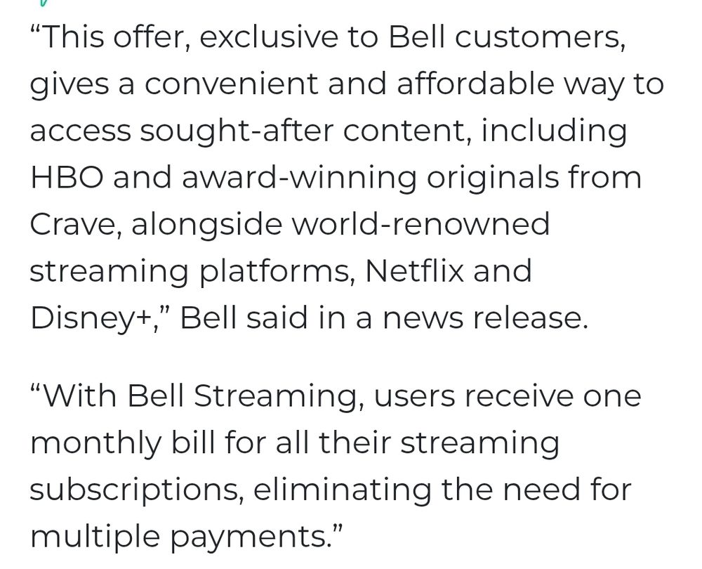 Bell Media is offering Bell Streaming which compiles all streaming services into one bill.