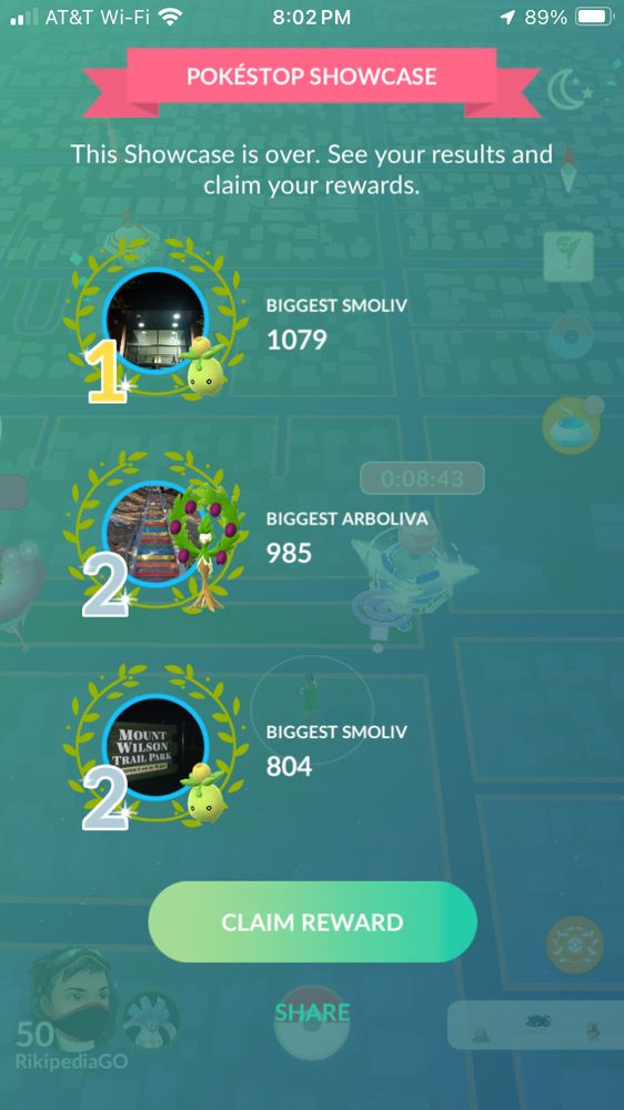 Pokemon GO showcase results: 1st (Smoliv), 2nd (Arboliva), 3rd (Smoliv)