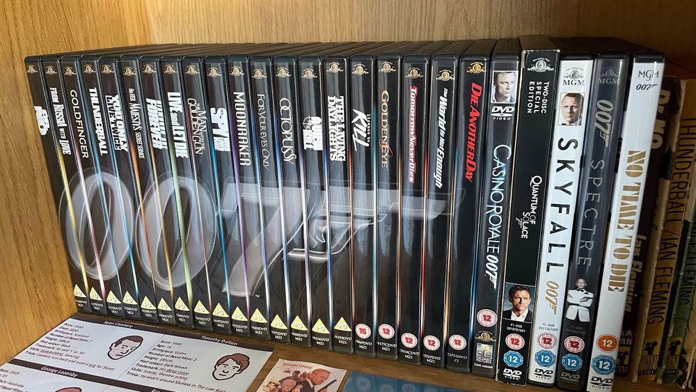 All the 007 movies on DVD. From Dr No to Die Another Day, the spines form the 007 pistol motif.