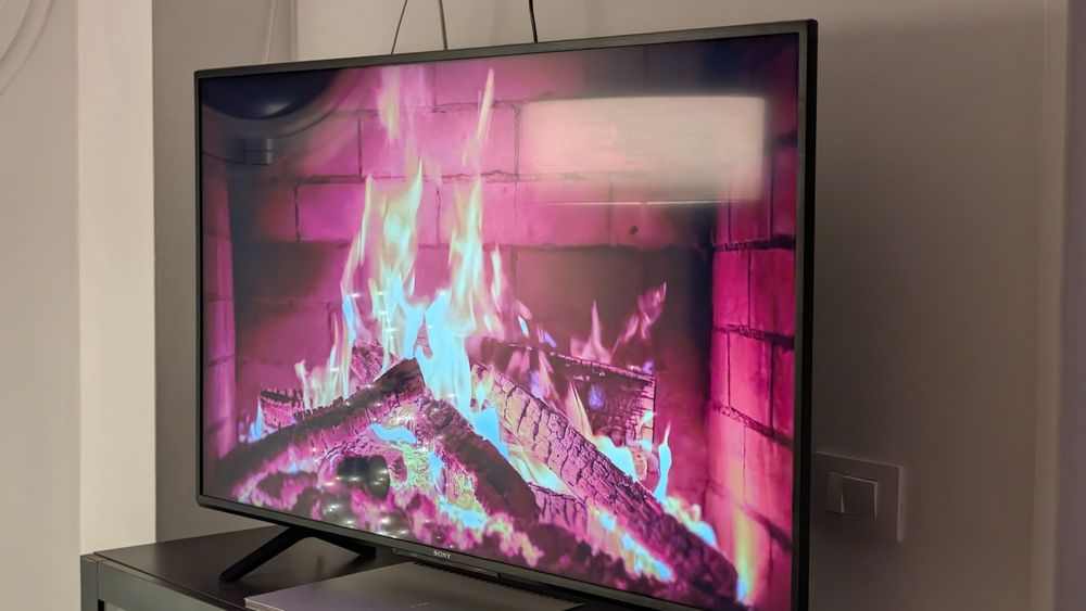 Video on the TV of a fire burning 