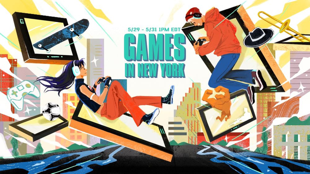Poster art for the Steam Sale reading "5/29 - 5/31 1PM EDT, Games in New York"