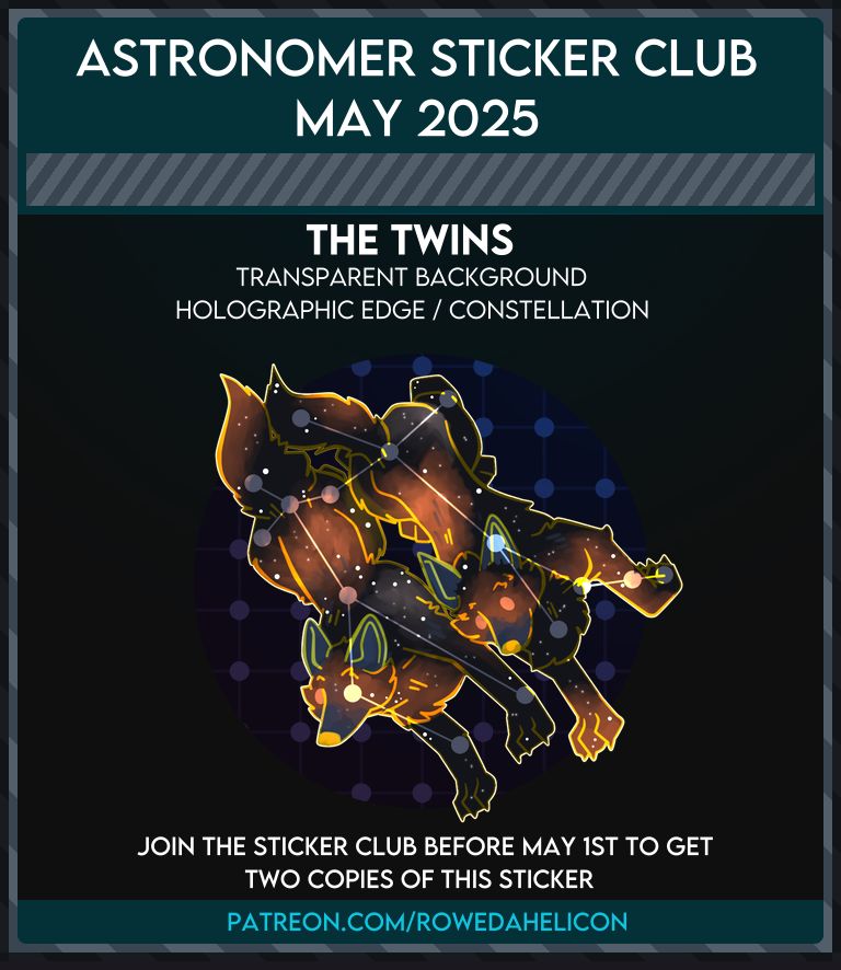 A poster for the Astronomer Sticker Club, over on https://patreon.com/rowedahelicon