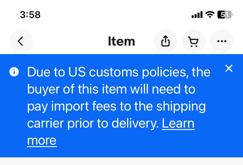 Ebay warning about the tariffs I will have to pay. 