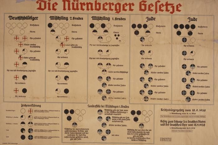 Nazi race card, showing who could be designated as pure blood or a Jew.