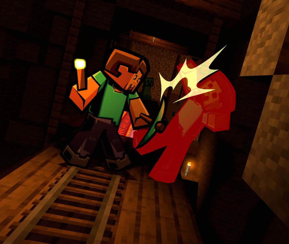 Minecraft vs Cave Story - Steve contra un Zombie