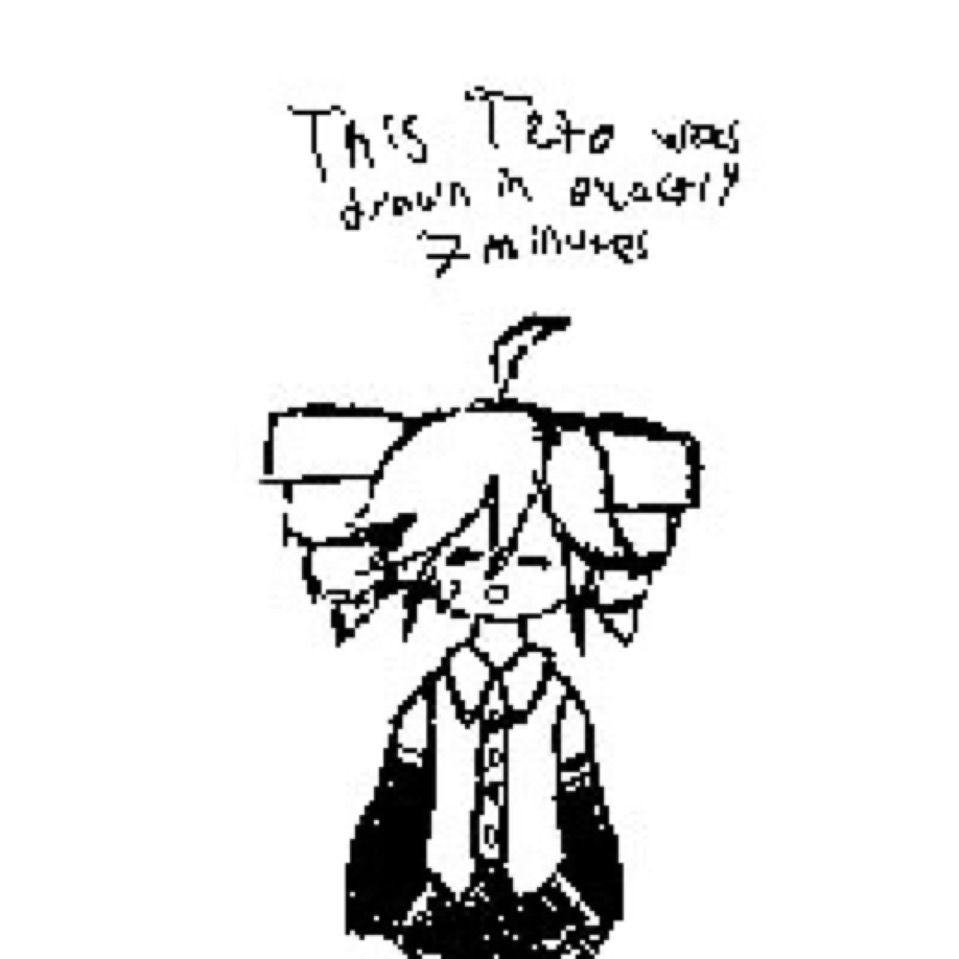 pixel sketch of kasane teto, captioned "This Teto was drawn in exactly 7 minutes".