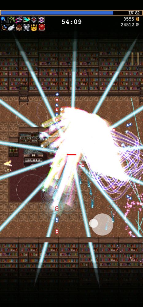 Screenshot from 54 minutes into Vampire Survivors' Inlaid Library level