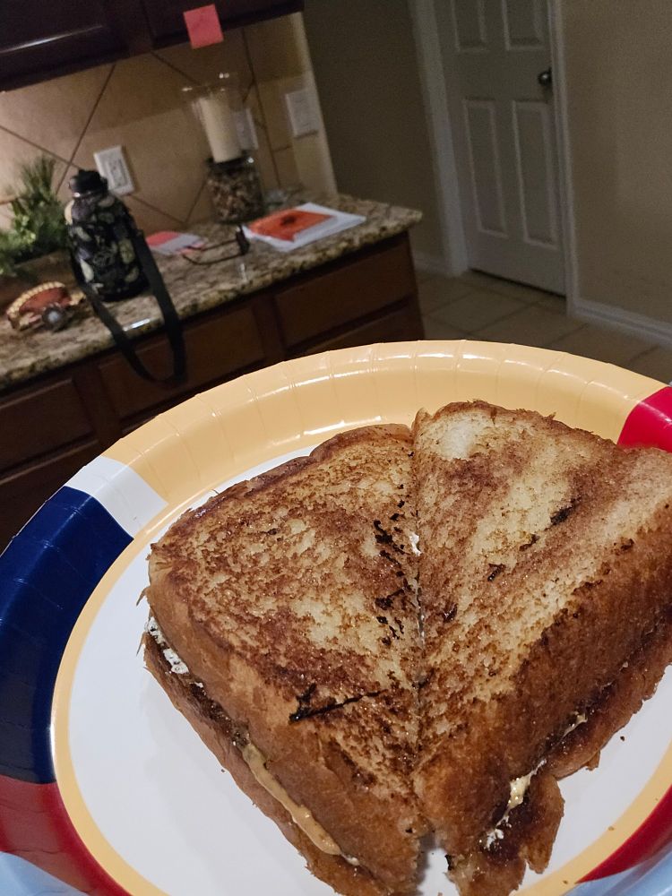 Grilled fluffernutter with cinnamon sugar crust