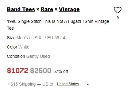 Sales info for the T-shirt: $1,072, marked down from a cool $2,500