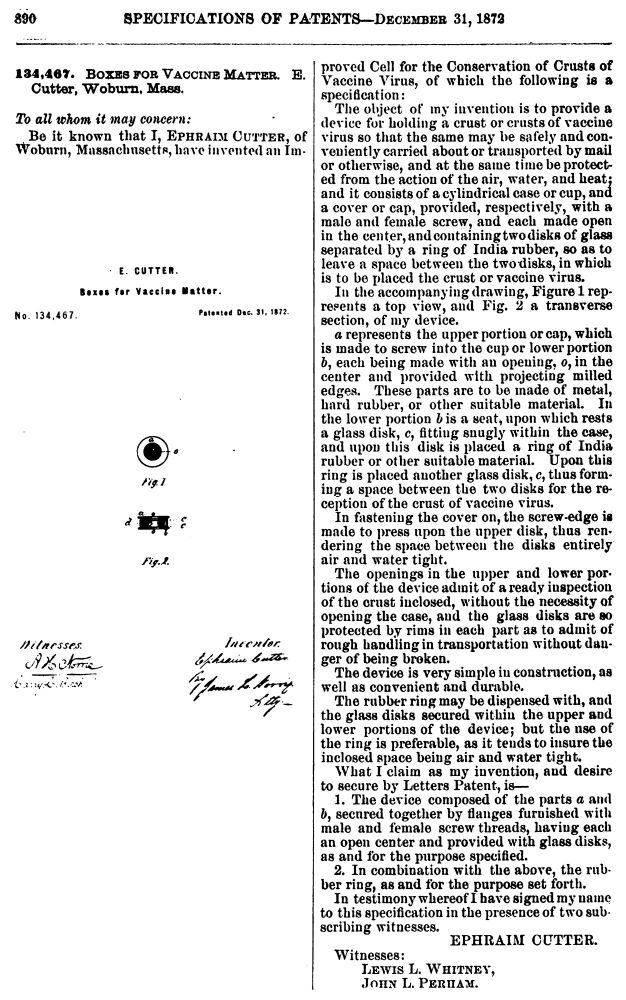 Cutter's 1878 patent application