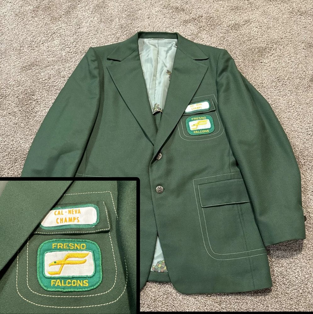 Road travel coat from the 1972 Fresno Falcons hockey team.