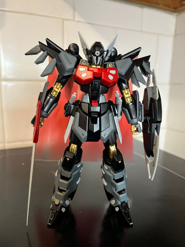 A completed HG Black Knight Squad Shive-A. from Gundam Seed Freedom