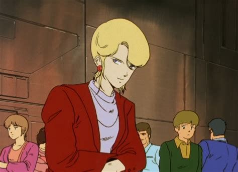 Haman Karn from Mobile Suit Gundam ZZ, disguised in a red suit with blonde hair.