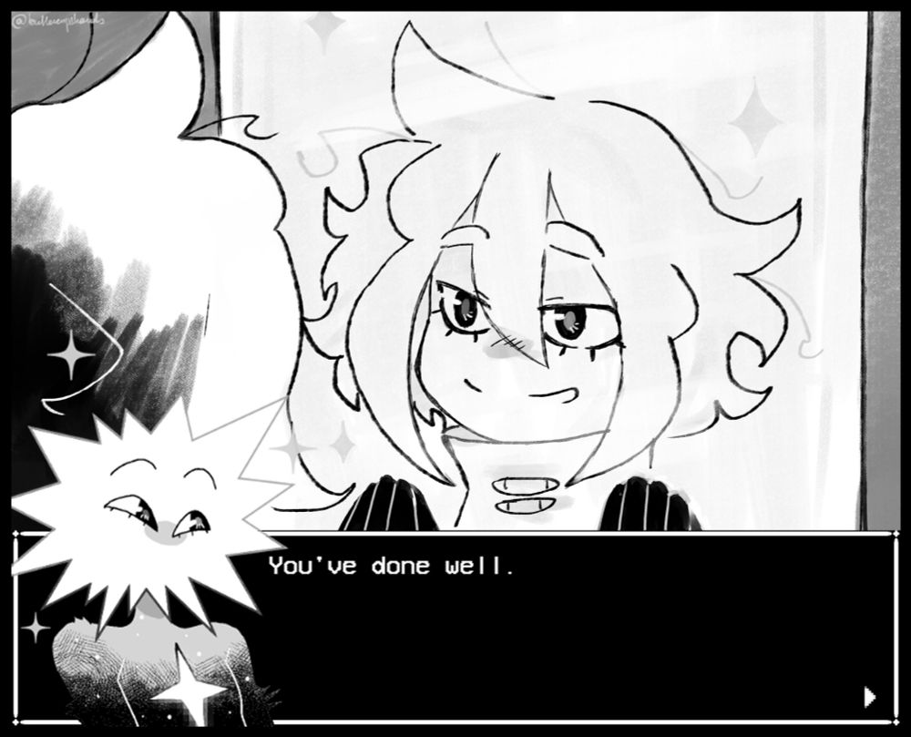 Panel of human Loop looking at Siffrin and saying "You've done well", smiling