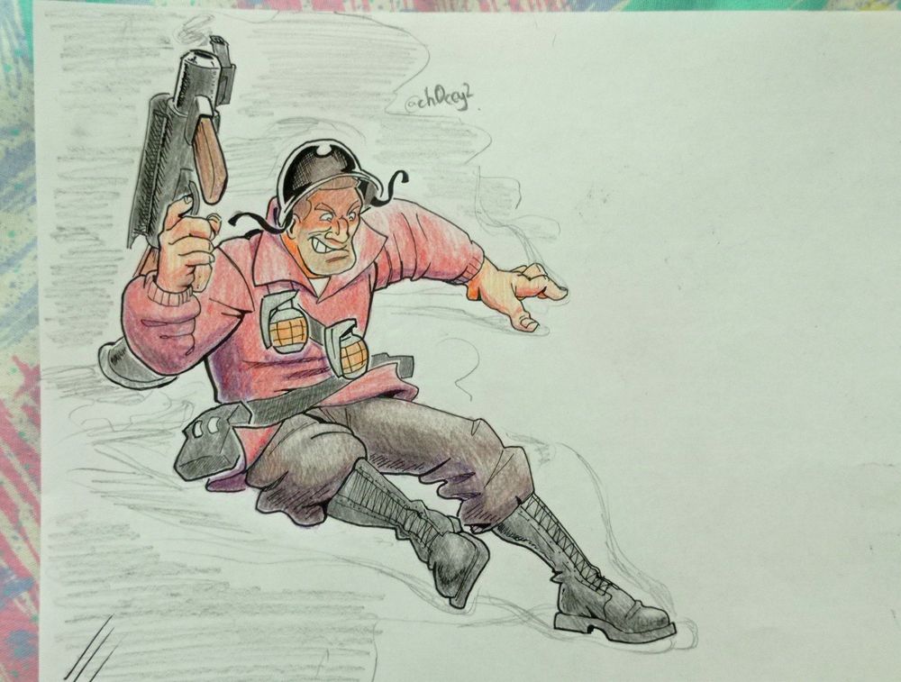 Soldier about to land from a rocket jump.