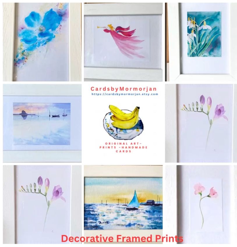 Lovely small framed prints of many different subjects including flowers seascapes and Christmas angel 
