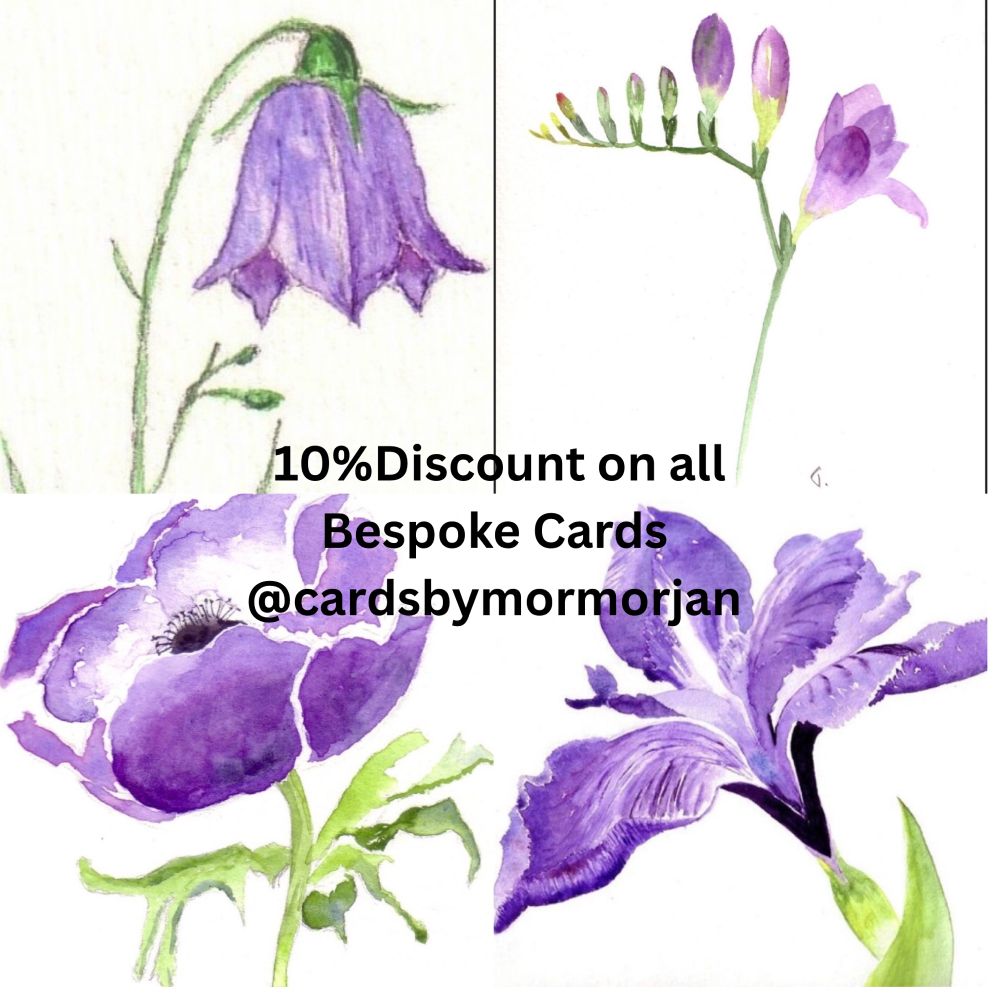 Purple flowers,  handmade watercolour cards 