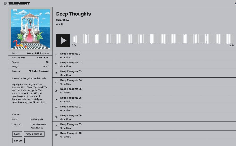 A screenshot of the Subvert music platform.