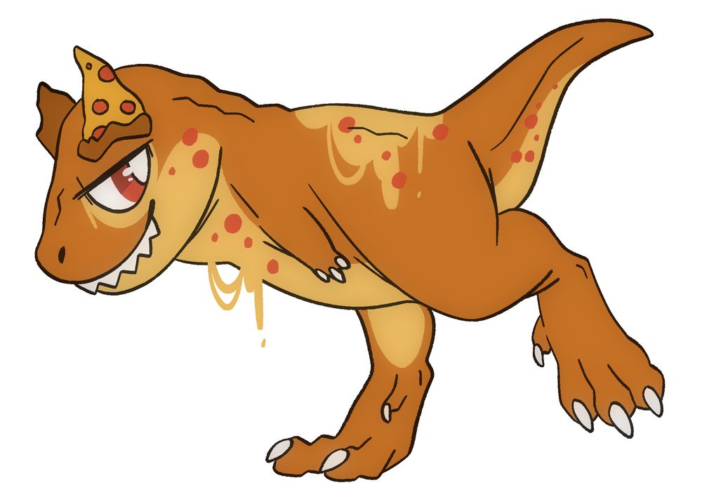 Carnotaurus OC reference based on pepperoni pizza
