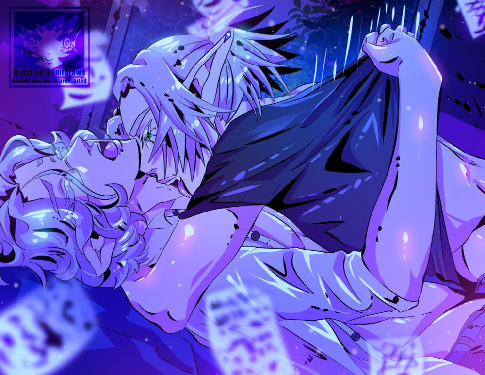an illustration of Taru (left) and Anatori (right) in an intimate situation 