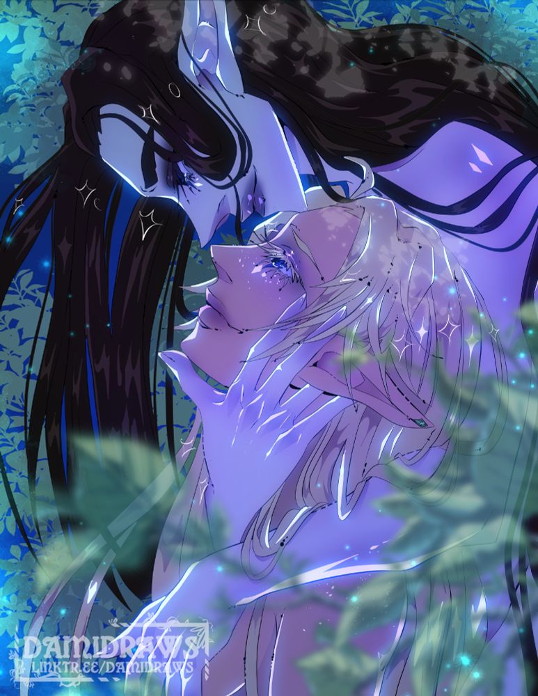 dark haired elf guy holding a blonde elf guy from behind 