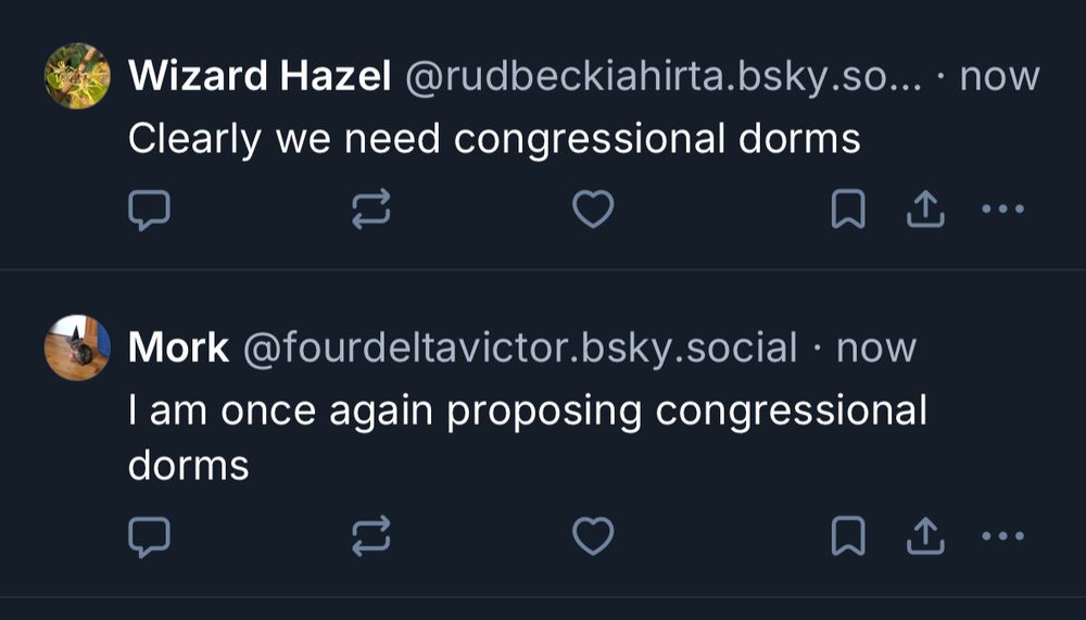 Multiple replies suggesting congressional dorms 