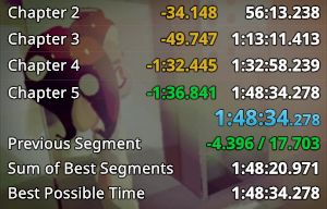 Timer from a Like a Dragon Gaiden speedrun showing an end time of 1:48:34.278