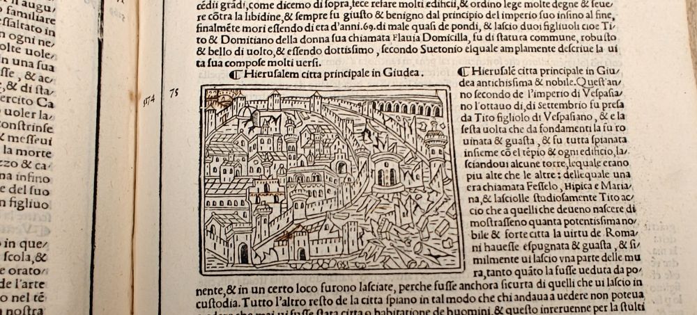 Jerusalem, with some damage at right, and doodles on the left.