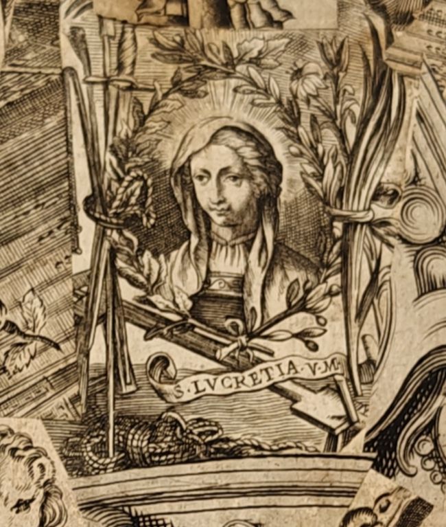 Detail of collaged Saint Lucretia from the book.