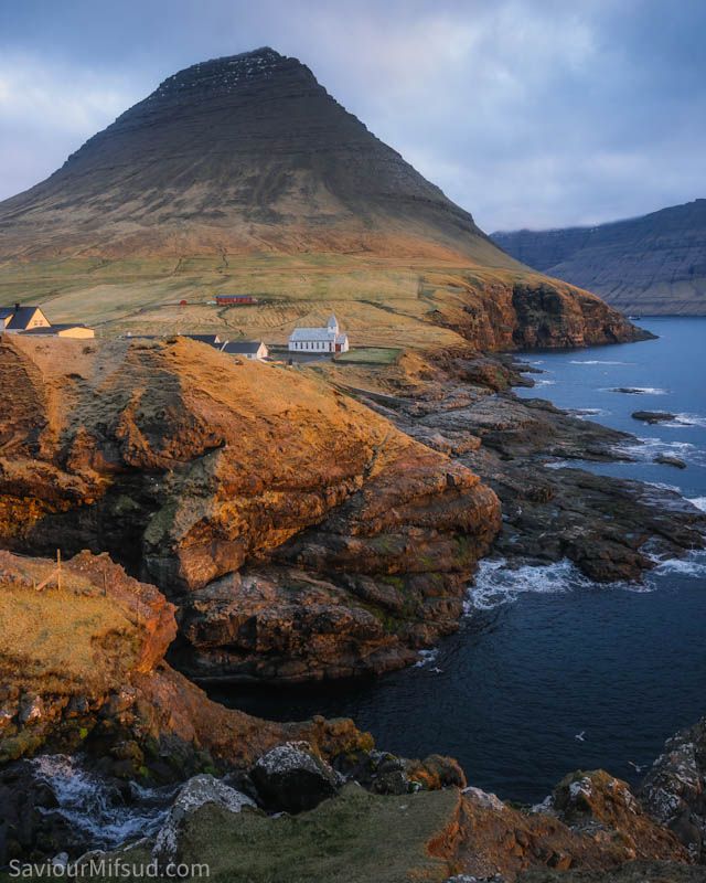 The village of Vidareidi at sunset
