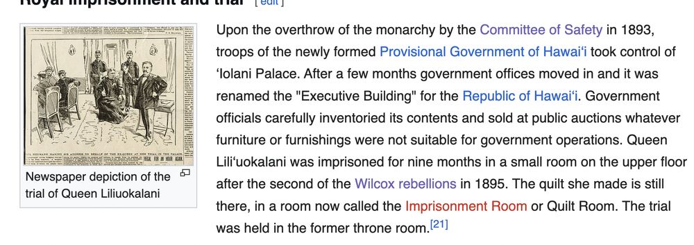 Upon the overthrow of the monarchy by the Committee of Safety in 1893, troops of the newly formed Provisional Government of Hawaiʻi took control of ʻIolani Palace. After a few months government offices moved in and it was renamed the 