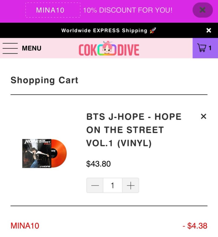 Screenshot of listing for J-hope, Hope on the Street vinyl 